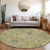 8' Artichoke Green Gray And Tan Round Damask Washable Indoor Outdoor Area Rug