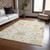 9' X 12' Ivory Green And Tan Floral Washable Indoor Outdoor Area Rug