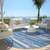 8' Sky Blue Gray And Ivory Round Striped Washable Indoor Outdoor Area Rug
