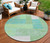 8' Sage Mint Green Teal Blue And Ivory Round Geometric Washable Indoor Outdoor Area Rug