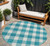 8' Teal Blue And Gray Round Plaid Washable Indoor Outdoor Area Rug