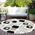 8' Ivory Black And Beige Round Geometric Washable Indoor Outdoor Area Rug