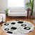 8' Ivory Black And Beige Round Geometric Washable Indoor Outdoor Area Rug