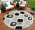 8' Ivory Black And Beige Round Geometric Washable Indoor Outdoor Area Rug