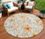8' Ivory And Beige Round Floral Washable Indoor Outdoor Area Rug Transitional Style - Ivory, Beige Color