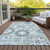 9' X 12' Sky Blue And Denim Blue Floral Medallion Washable Indoor Outdoor Area Rug