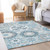 9' X 12' Sky Blue And Denim Blue Floral Medallion Washable Indoor Outdoor Area Rug