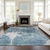 9' X 12' Teal Blue Navy Blue And Gray Abstract Washable Indoor Outdoor Area Rug