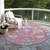 8' Pink Ivory And Denim Blue Round Floral Washable Indoor Outdoor Area Rug