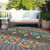 8' Brown Teal Blue And Coral Round Aztec Washable Indoor Outdoor Area Rug