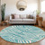 8' Teal Blue And Ivory Round Animal Print Washable Indoor Outdoor Area Rug