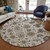 8' Ivory Beige And Taupe Round Oriental Washable Indoor Outdoor Area Rug
