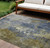 9' X 12' Khaki And Denim Blue Abstract Washable Indoor Outdoor Area Rug