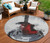 8' Gray Charcoal And Red Round Abstract Washable Indoor Outdoor Area Rug