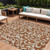 10' X 14' Brown And Beige Floral Washable Indoor Outdoor Area Rug