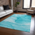 10' X 14' Teal Abstract Washable Non Skid Indoor Outdoor Area Rug