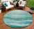 8' Teal Blue And Aqua Round Abstract Washable Indoor Outdoor Area Rug Transitional Style - Teal Blue, Aqua Color