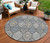 8' Gray Ivory And Navy Blue Round Floral Medallion Washable Indoor Outdoor Area Rug
