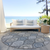 8' Gray Ivory And Navy Blue Round Floral Medallion Washable Indoor Outdoor Area Rug