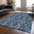 10' X 14' Navy Blue And Denim Blue Damask Washable Indoor Outdoor Area Rug