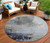 8' Sky Blue And Gray Round Abstract Washable Indoor Outdoor Area Rug - 880016508864