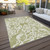 9' X 12' Sage And Ivory Damask Washable Indoor Outdoor Area Rug