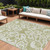 9' X 12' Sage And Ivory Damask Washable Indoor Outdoor Area Rug