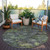 8' Green Charcoal And Black Round Floral Washable Indoor Outdoor Area Rug