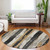 8' Taupe And Gold Round Striped Washable Indoor Outdoor Area Rug