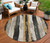 8' Taupe And Gold Round Striped Washable Indoor Outdoor Area Rug