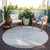 8' Gray Silver And Ivory Round Geometric Washable Indoor Outdoor Area Rug