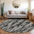 8' Gray And Black Round Striped Washable Indoor Outdoor Area Rug