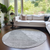 8' Gray Silver And Ivory Round Abstract Washable Indoor Outdoor Area Rug