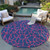 8' Navy Blue And Dark Pink Round Geometric Washable Indoor Outdoor Area Rug