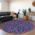 8' Navy Blue And Dark Pink Round Geometric Washable Indoor Outdoor Area Rug