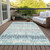 9' X 12' Teal Blue Aqua And Silver Striped Washable Indoor Outdoor Area Rug