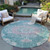 8' Teal Blue Round Floral Medallion Washable Indoor Outdoor Area Rug