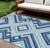 9' X 12' Navy Blue Aqua And Ivory Tribal Washable Indoor Outdoor Area Rug