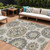 8' X 10' Beige Taupe And Brown Floral Medallion Washable Indoor Outdoor Area Rug