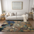 8' X 10' Beige and Blue Abstract Washable Indoor Outdoor Area Rug