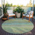 8' Artichoke Green Round Striped Washable Indoor Outdoor Area Rug