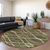 8' Olive Green Fern Green And Ivory Round Abstract Washable Indoor Outdoor Area Rug