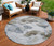 8' Sky Blue And Taupe Round Abstract Washable Indoor Outdoor Area Rug