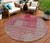 8' Burgundy Pink And Blush Round Striped Washable Indoor Outdoor Area Rug