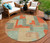 8' Sage Gray And Orange Round Geometric Washable Indoor Outdoor Area Rug