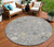 8' Gray Gold And Ivory Round Oriental Washable Indoor Outdoor Area Rug