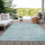 9' X 12' Teal Blue And Pink Floral Medallion Washable Indoor Outdoor Area Rug