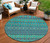 8' Teal Blue And Navy Blue Round Quatrefoil Washable Indoor Outdoor Area Rug