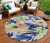 8' Navy Blue And Beige Round Floral Washable Indoor Outdoor Area Rug - 880016397253