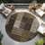 8' Chocolate Ivory And Gold Round Striped Washable Indoor Outdoor Area Rug
